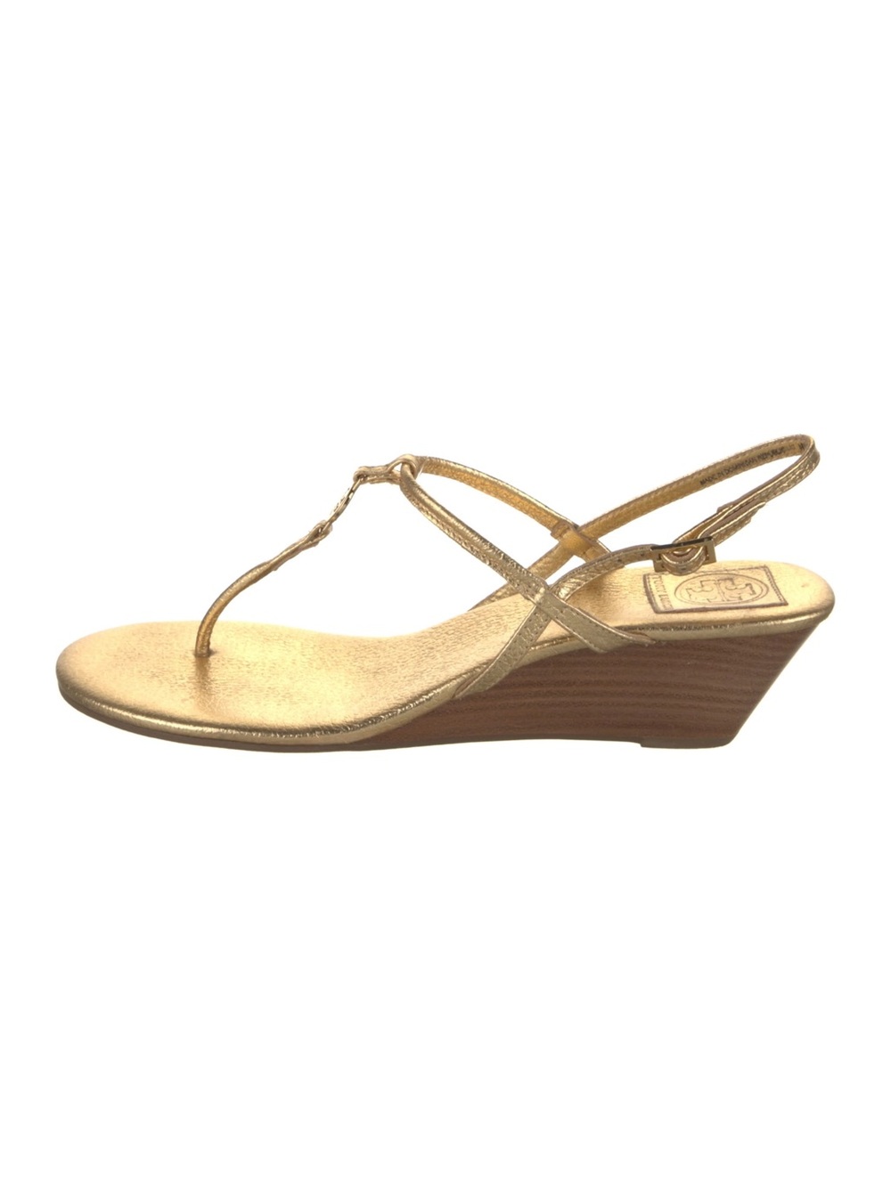 Tory Burch Metallic Gold Wedge Thong Sandals